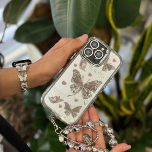 قاب پروانه آینه ای با آویز و محافظ لنز نگین دار (کدC1786)